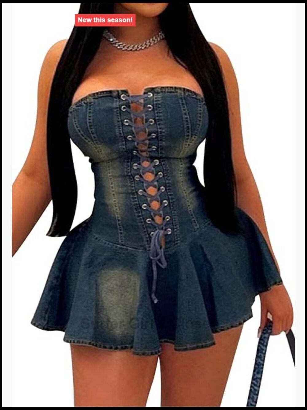 Strapless Denim Mini Dress Y2K A-Line Corset Party Club Tube Backless Summer